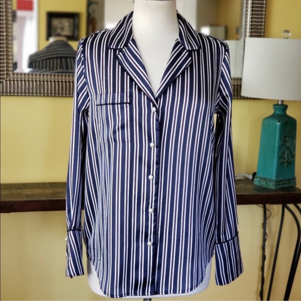 Banana Republic Striped Faux Pearl Shirt